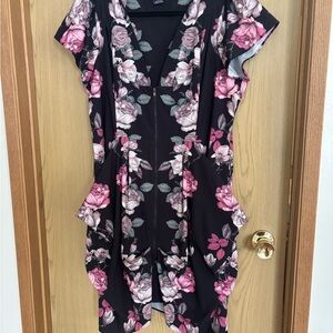 City Chic Black and Pink Floral High Low Dress